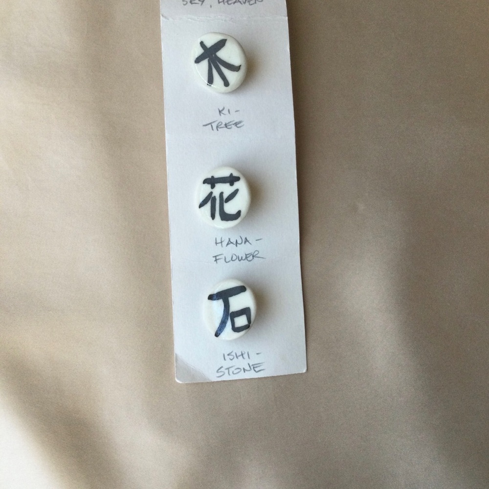 Handmade Pottery Buttons Japanese Kanji Words Nature Theme - Picture 4 of 12